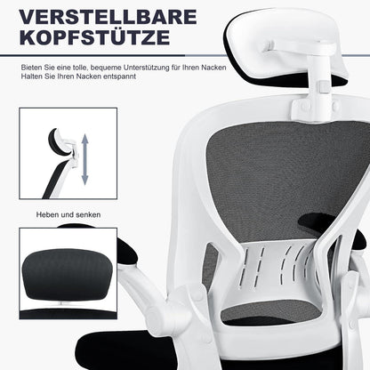 Ergonomischer Bürostuhl Schwarz Weiß mit Lordosenstütze und Rollen