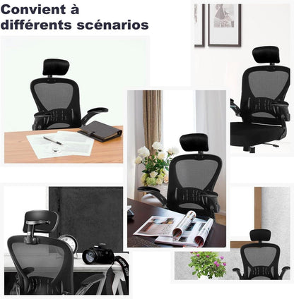Ergonomischer Bürostuhl Schwarz Weiß mit Lordosenstütze und Rollen
