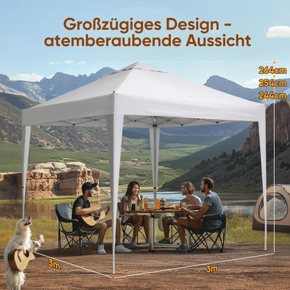 Pavillon 3x3m Wasserdicht Faltpavillon Stabil Pop-Up Klicksystem UV-Schutz