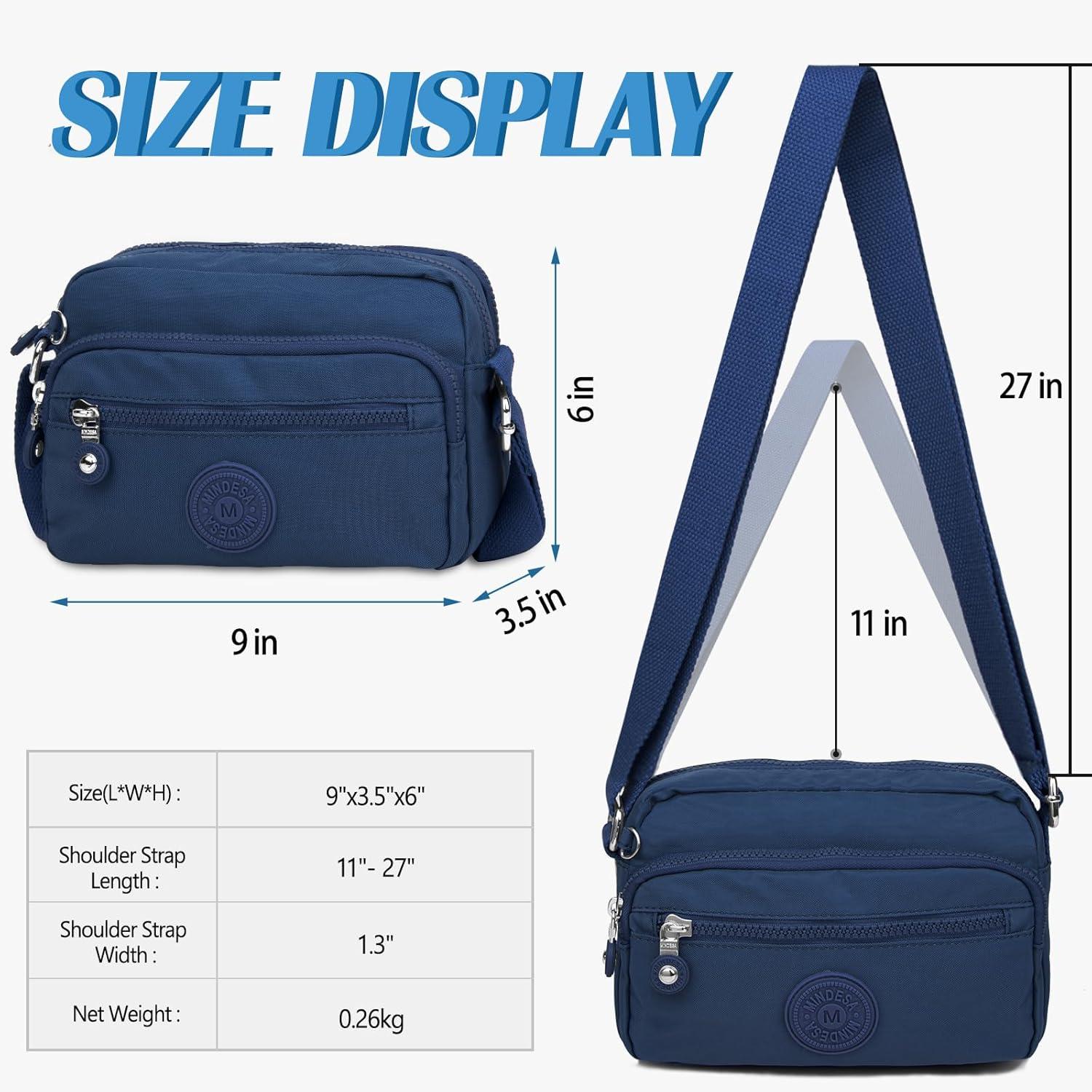 TEUEN Schultertasche Damen Wasserfest Nylon Umhängetasche Marineblau