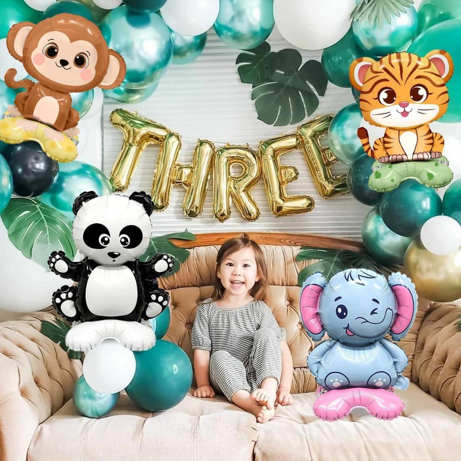 8er Set Waldtiere Folienballons mit Sockel - XXL Luftballons für