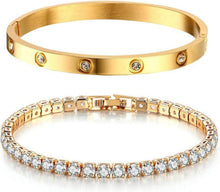 Zirkonia Tennisarmband Damen Edelstahl 17cm Golden 2er Set