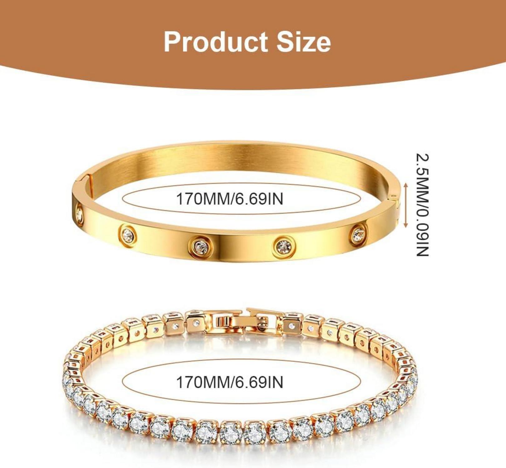 Damen Tennisarmband Zirkonia Edelstahl Armband 17cm Golden