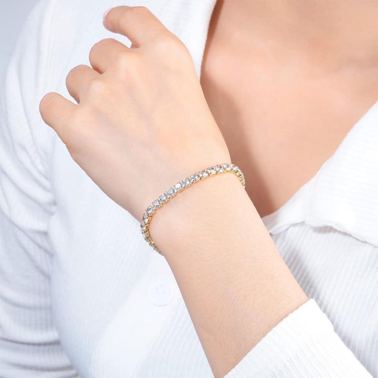 Zirkonia Tennisarmband Damen Edelstahl 17cm Golden 2er Set