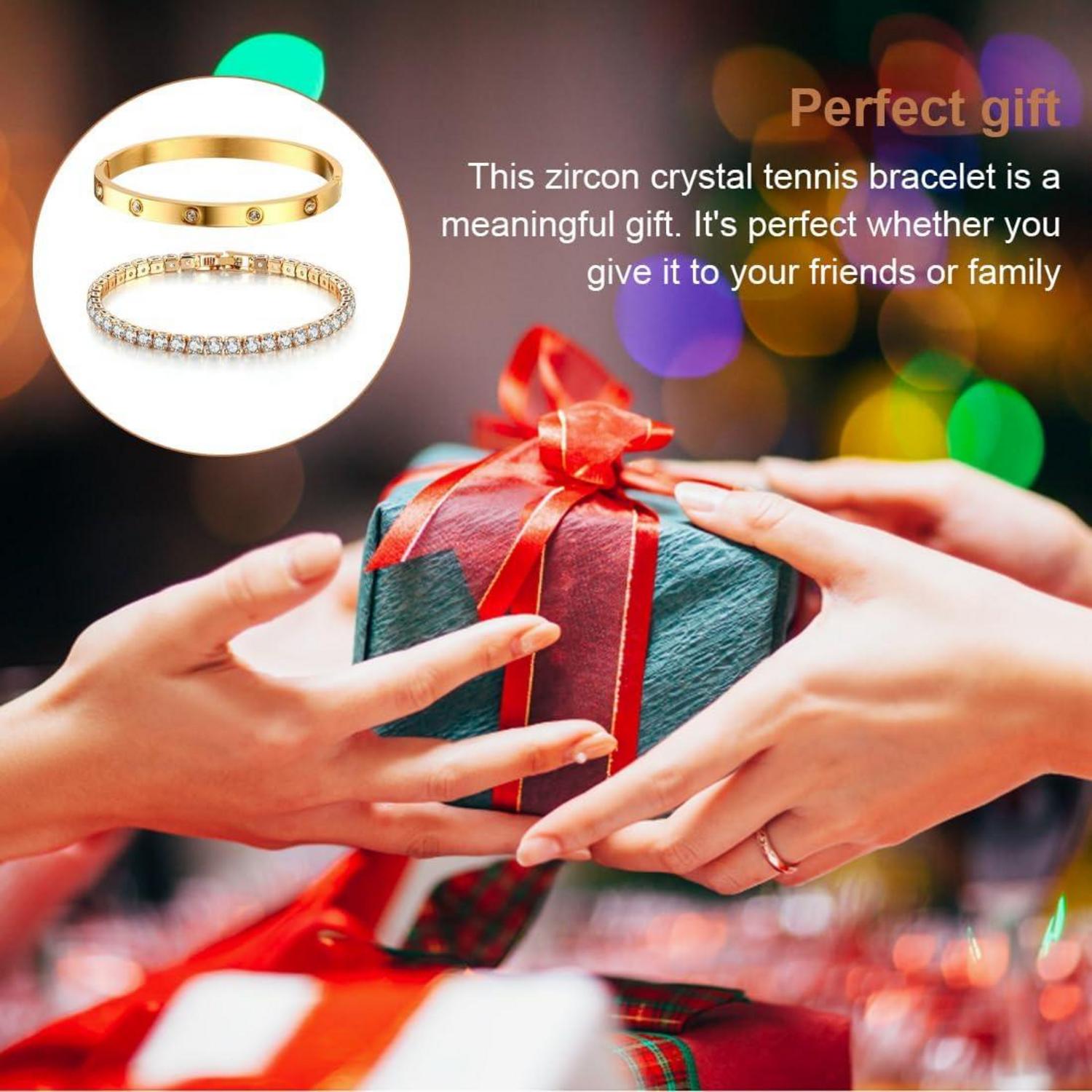 Tennisarmband Damen Zirkonia 2Pcs Armreif 17cm gold Schmuck Geschenk