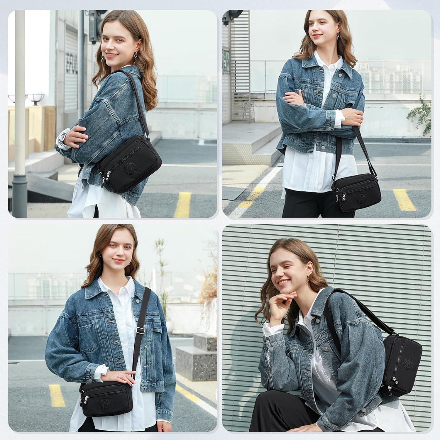 TEUEN Kleine Schultertasche Damen Nylon Schwarz