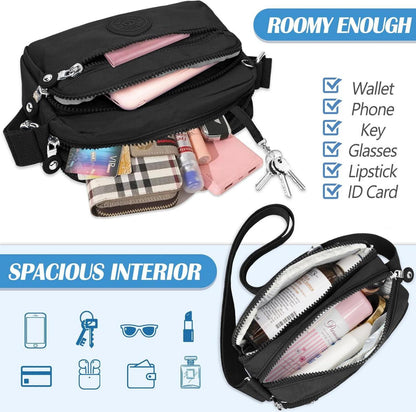 Schwarze Kleine Schultertasche Damen Nylon Umhängetasche Casual