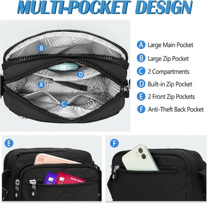 TEUEN Kleine Schultertasche Damen Schwarz Nylon Umhängetasche