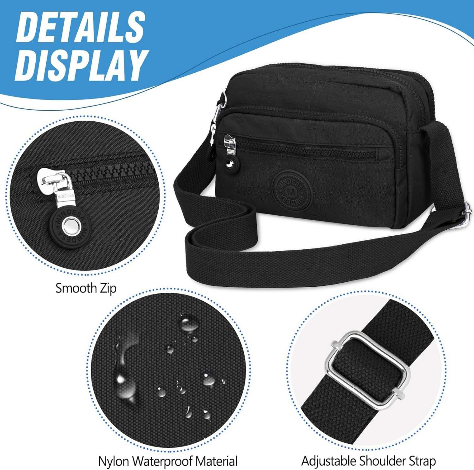 TEUEN Kleine Schultertasche Damen Schwarz Nylon Wasserdicht
