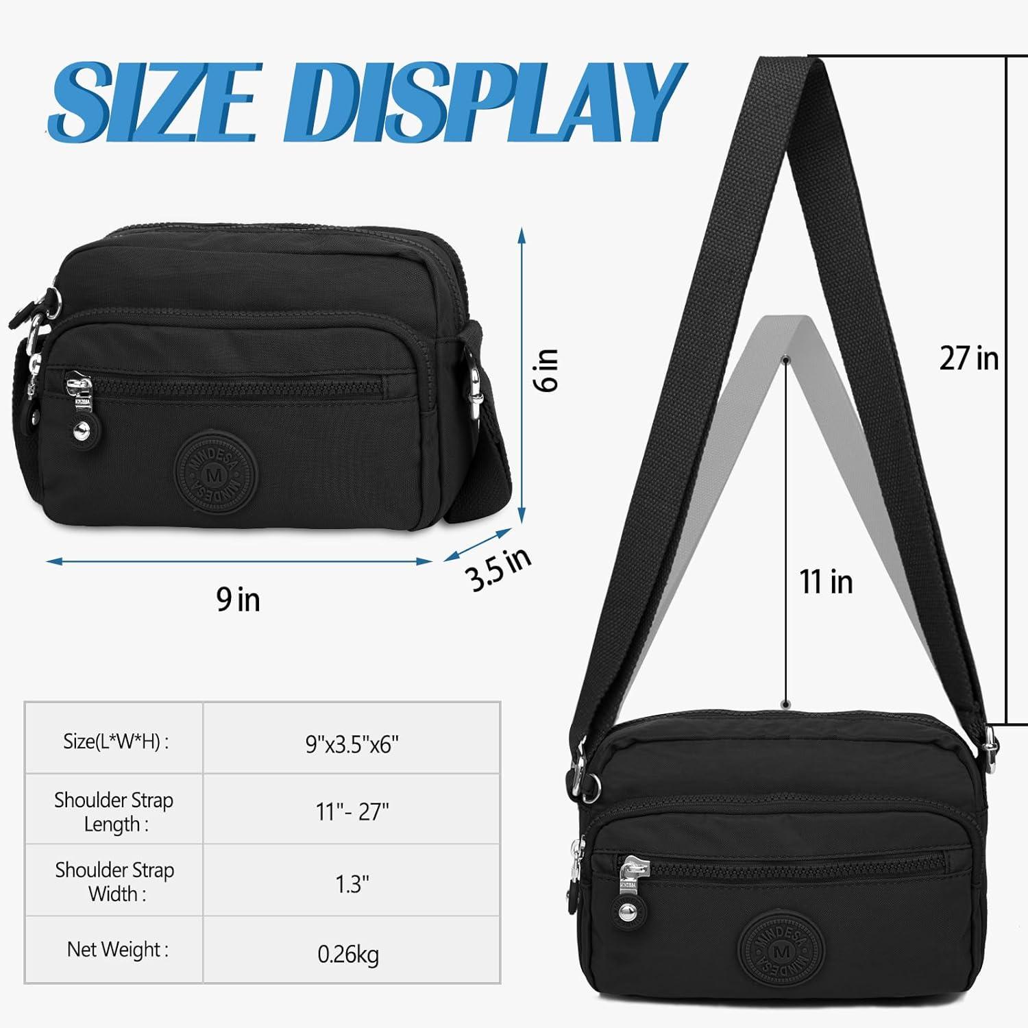 TEUEN Kleine Schultertasche Damen Schwarz Nylon Wasserdicht