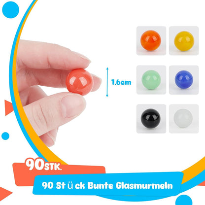 90 bunte Glasmurmeln 1,6cm - Spielzeug für Kinder