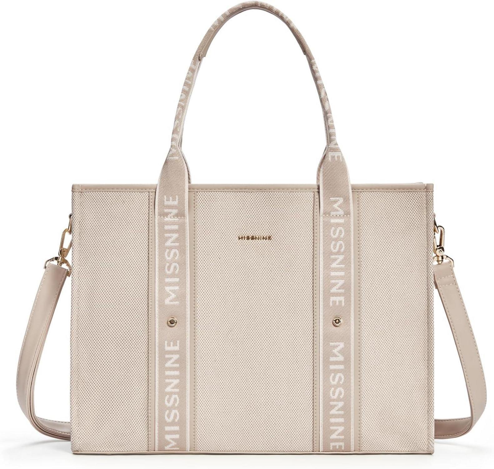 Große Canvas-Laptoptasche 15,6 Zoll Damen Aktentasche Khaki