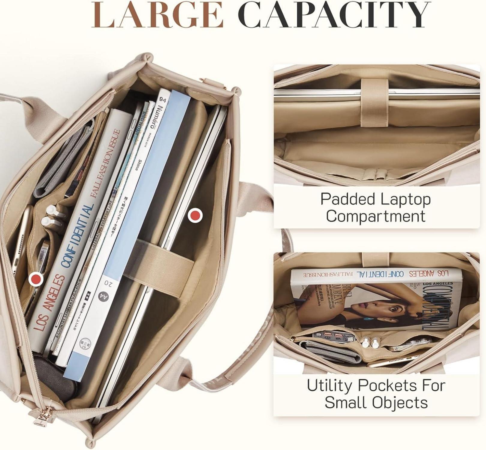 Missnine Tragetasche Canvas-Laptoptasche 15,6 Zoll Damen Aktentasche Büro Schule Khaki