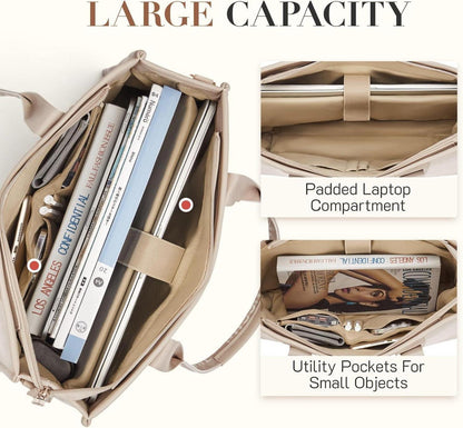 Missnine Tragetasche Canvas-Laptoptasche 15,6 Zoll Damen Aktentasche Büro Schule Khaki