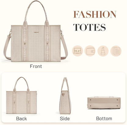 Canvas Laptoptasche 15,6 Zoll Damen Handtasche große Kapazität Khaki