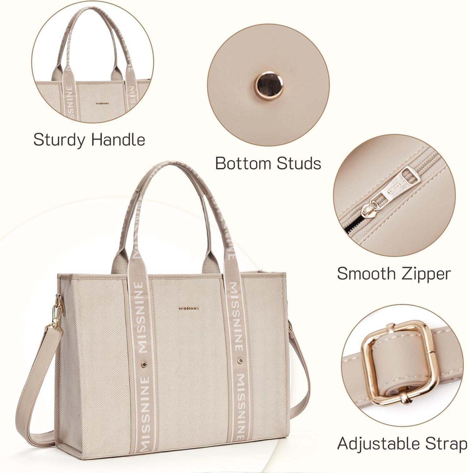 Tragetasche Canvas-Laptoptasche 15,6 Zoll Damen Aktentasche Khaki