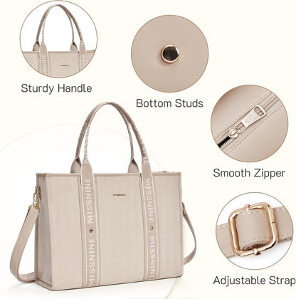 Tragetasche Canvas-Laptoptasche 15,6 Zoll Damen Aktentasche Khaki