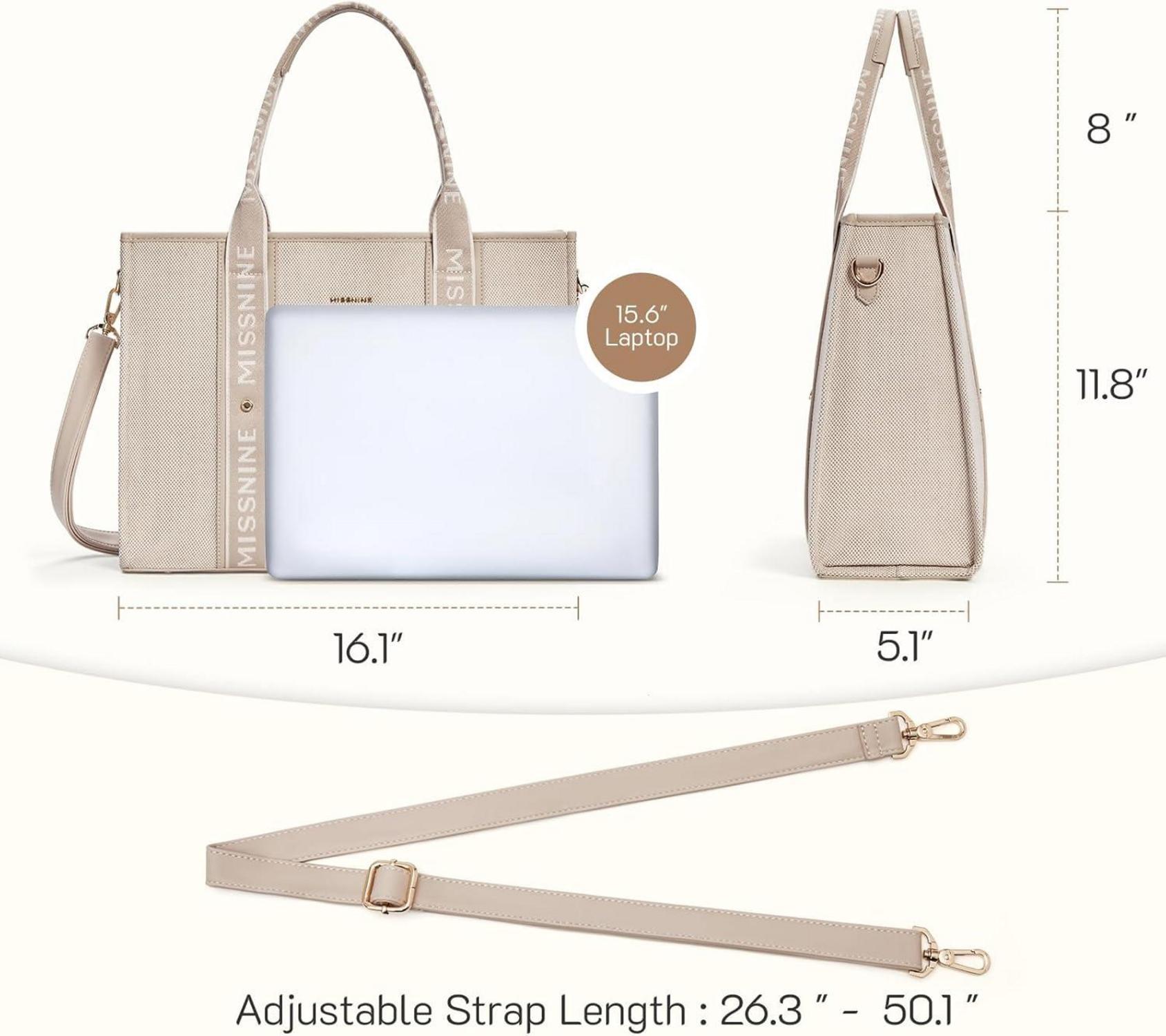 Canvas Laptoptasche 15,6 Zoll Damen Handtasche große Kapazität Khaki
