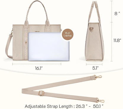 Canvas Laptoptasche 15,6 Zoll Damen Handtasche große Kapazität Khaki