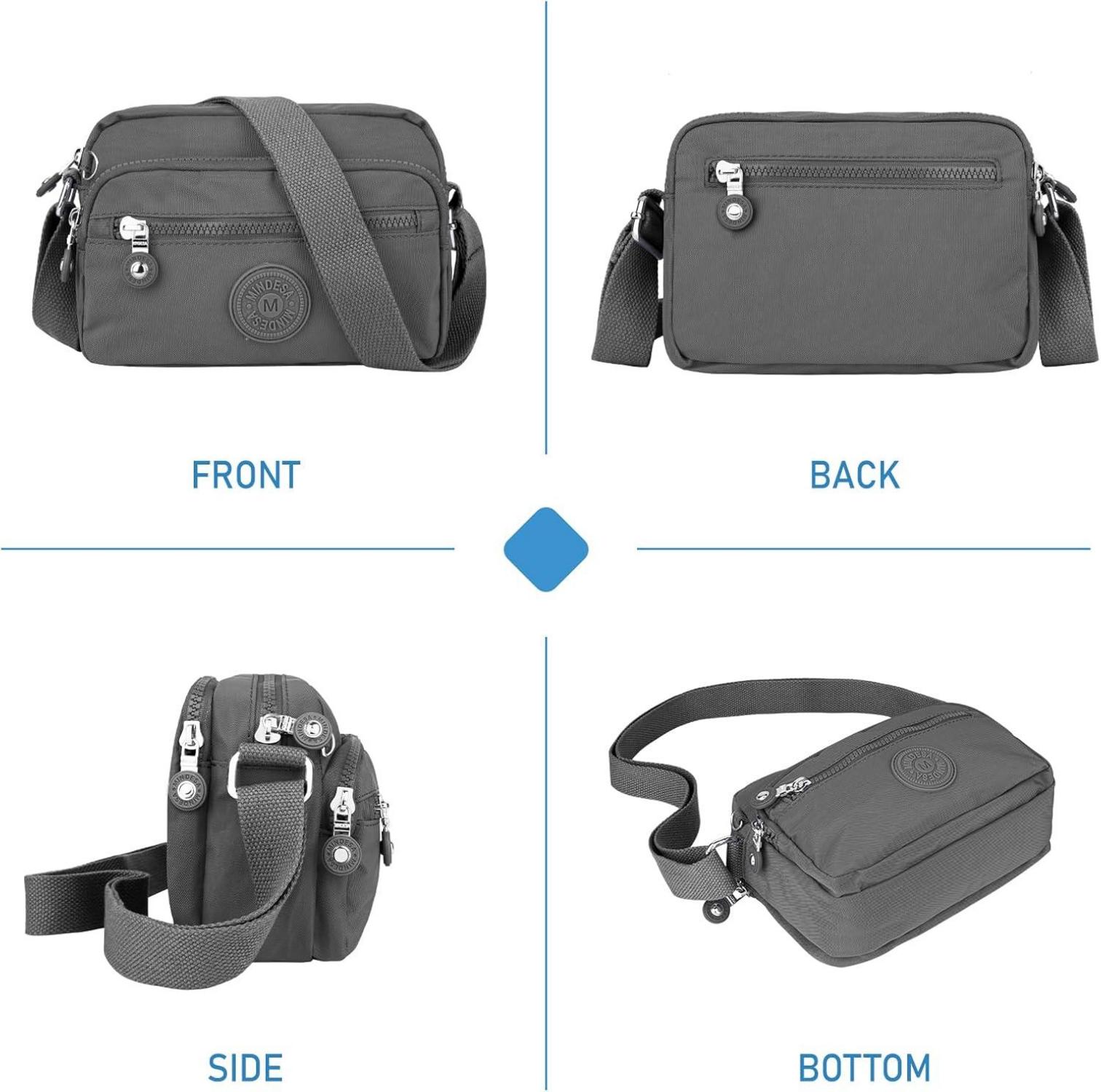 Kleine Schultertasche Damen Wasserdicht Nylon Umhängetasche Dunkelgrau