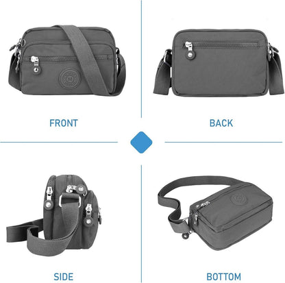 Kleine Schultertasche Damen Wasserdicht Nylon Umhängetasche Dunkelgrau