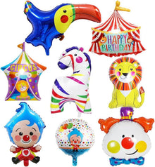 Zirkus Tiere Folienballon Set Clown Zebra Löwe Papagei Luftballons