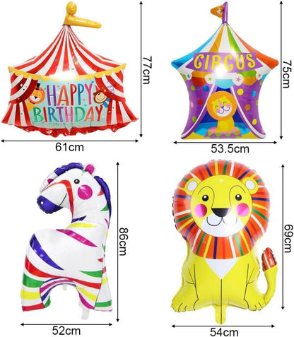 Zirkus Tiere Folienballon Set Clown Zebra Löwe Papagei Luftballons