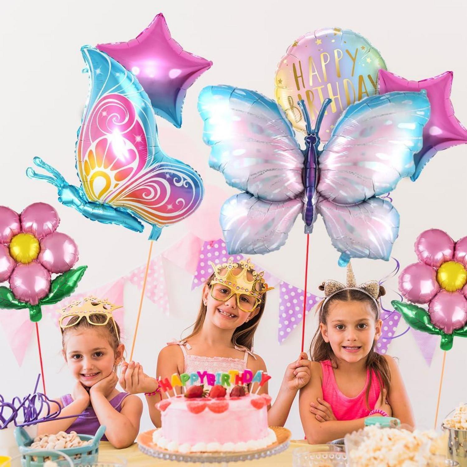 Schmetterling Folienballon Blumen Helium Ballon Set, Mädchen Kinder Geburtstag Party Luftballons