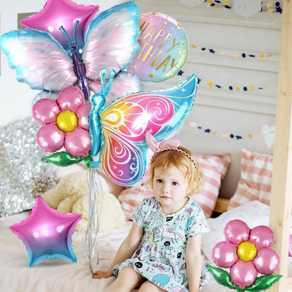 7-teilig Schmetterling Folienballon Set für Mädchen Kindergeburtstag