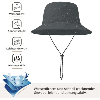 Wasserdichter Fischerhut Damen Herren – Grau, Faltbar & UV-Schutz