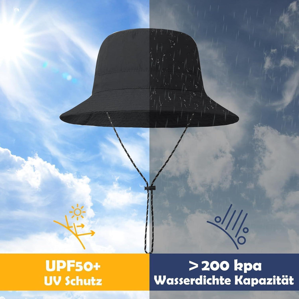 Wasserdichter Fischerhut Damen Herren – Grau, Faltbar & UV-Schutz