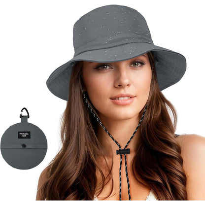 Wasserdichter Fischerhut Damen Herren – Grau, Faltbar & UV-Schutz