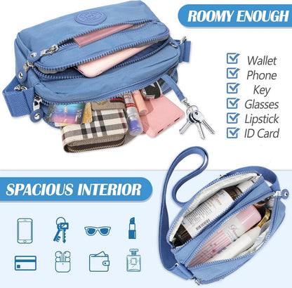 Kleine Schultertasche Damen Wasserdicht aus Nylon Blau