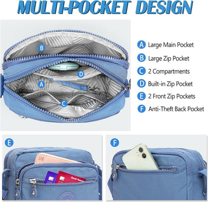 TEUEN Schultertasche Damen Blau Nylon Umhängetasche Leicht Handtasche