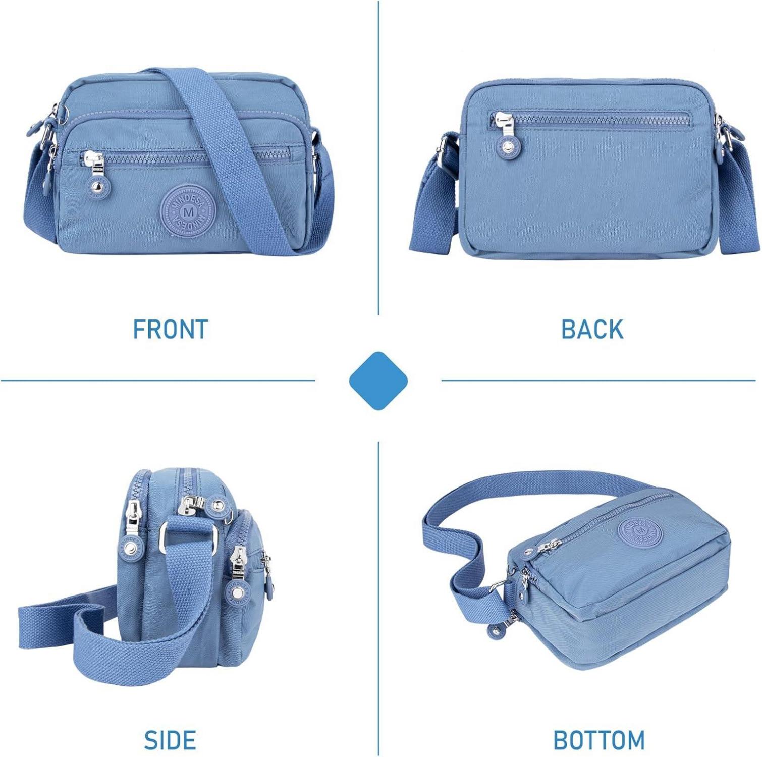 Kleine Wasserdichte Nylon Schultertasche Damen Blau Crossbody Bag
