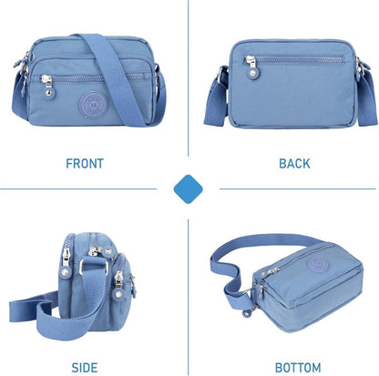 Kleine Wasserdichte Nylon Schultertasche Damen Blau Crossbody Bag