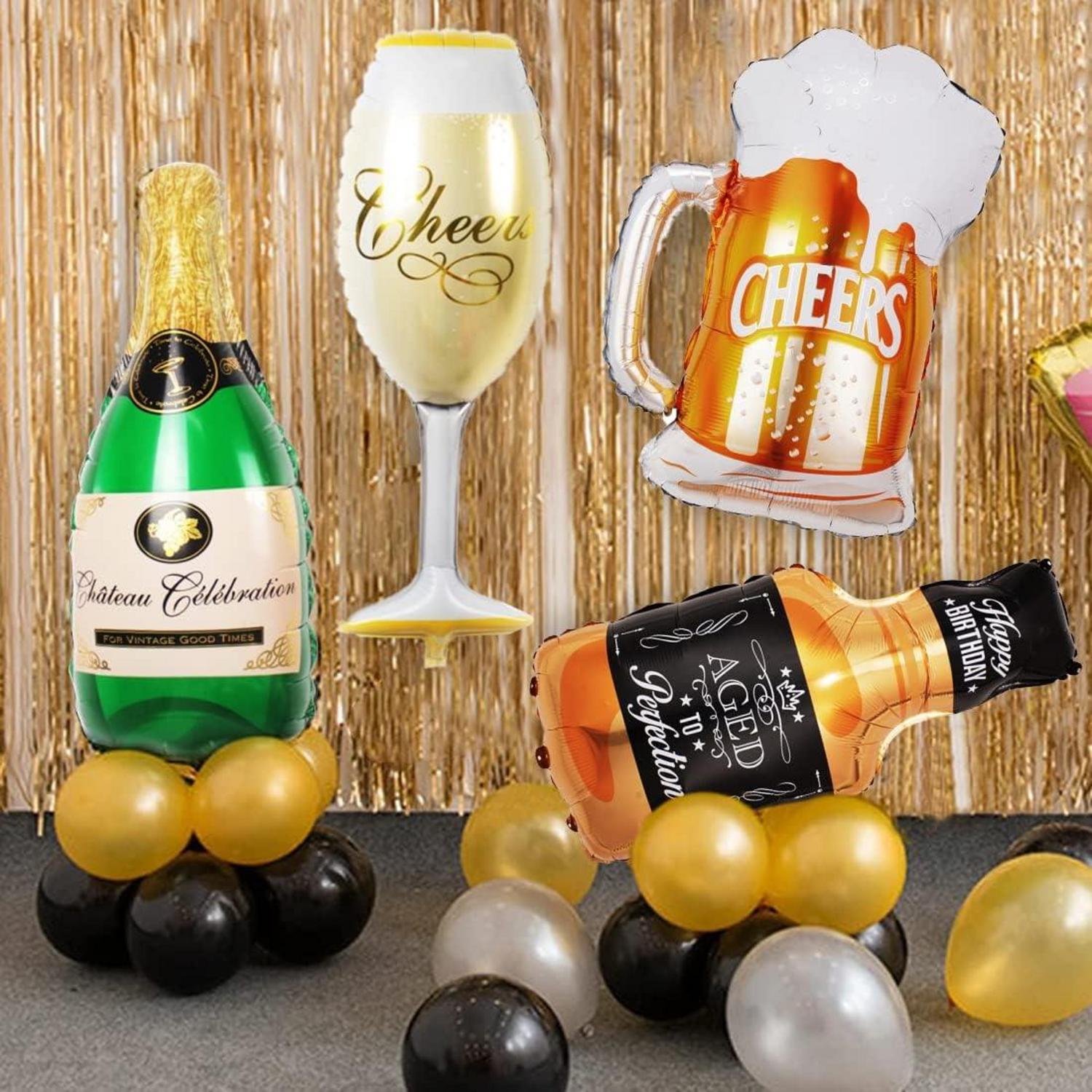 4er Set Champagner Wein Bier Luftballons XXL Folienballons