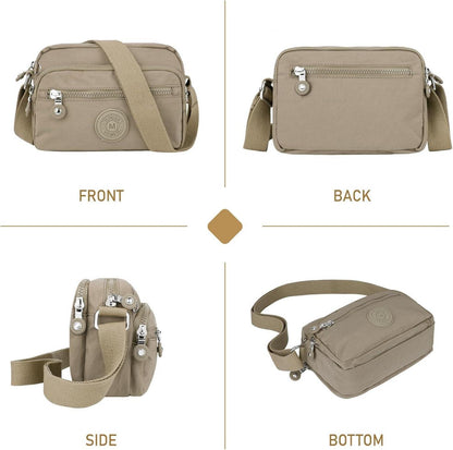Kleine Schultertasche Damen Wasserdicht Nylon Umhängetasche Khaki