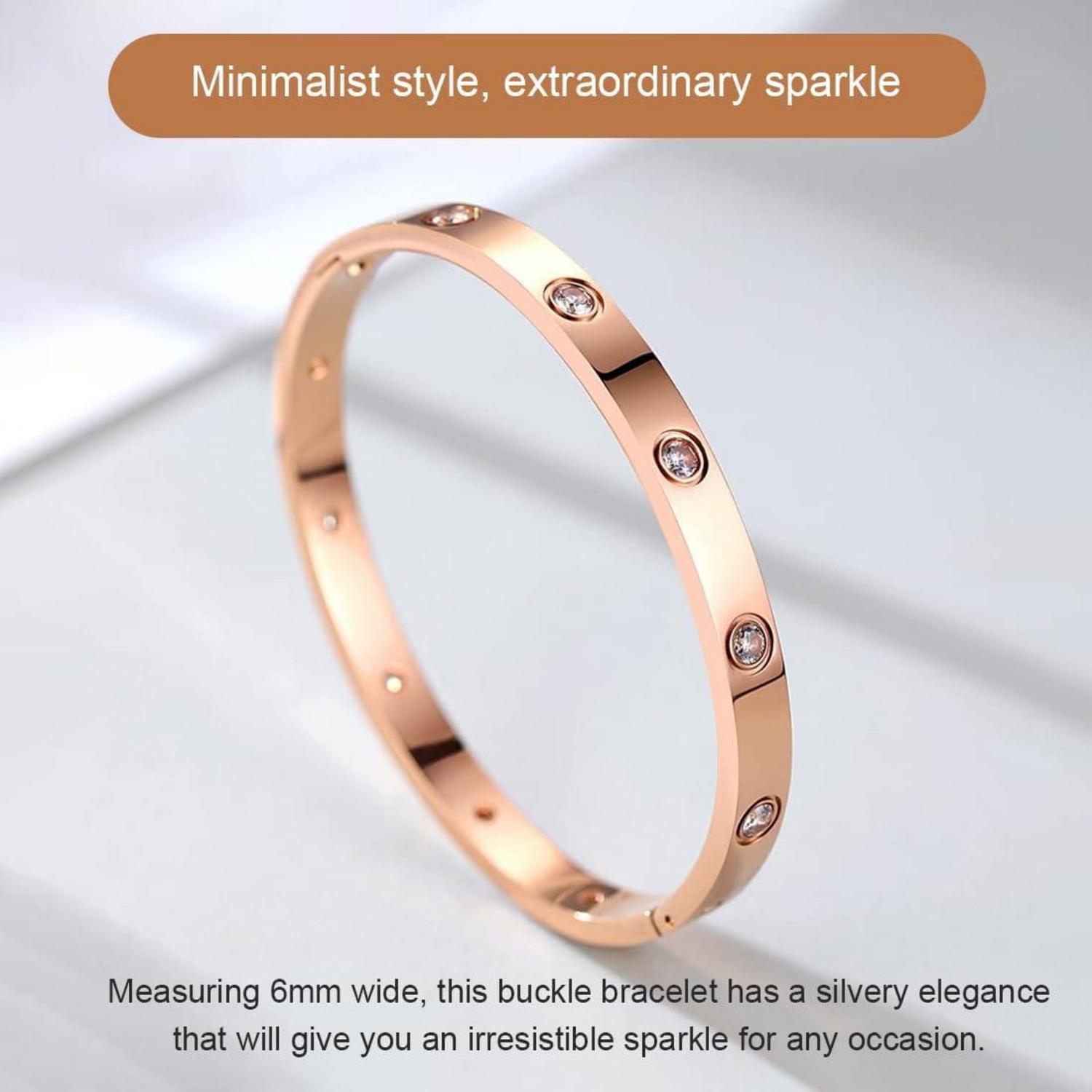 Damenarmband Edelstahl Zirkonia Rosegold Armband 6mm breit Armspange