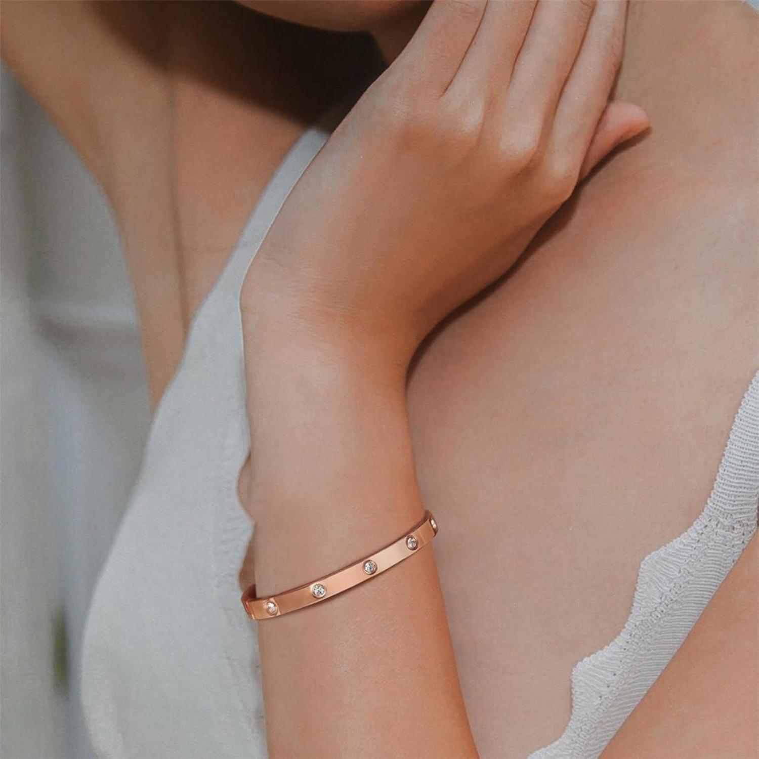 Damenarmband Edelstahl Zirkonia 6mm Breit Roségold Armspange mit Gravur