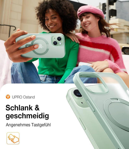 iPhone 15 Hülle MagSafe Ständer Militärschutz Matt Grün