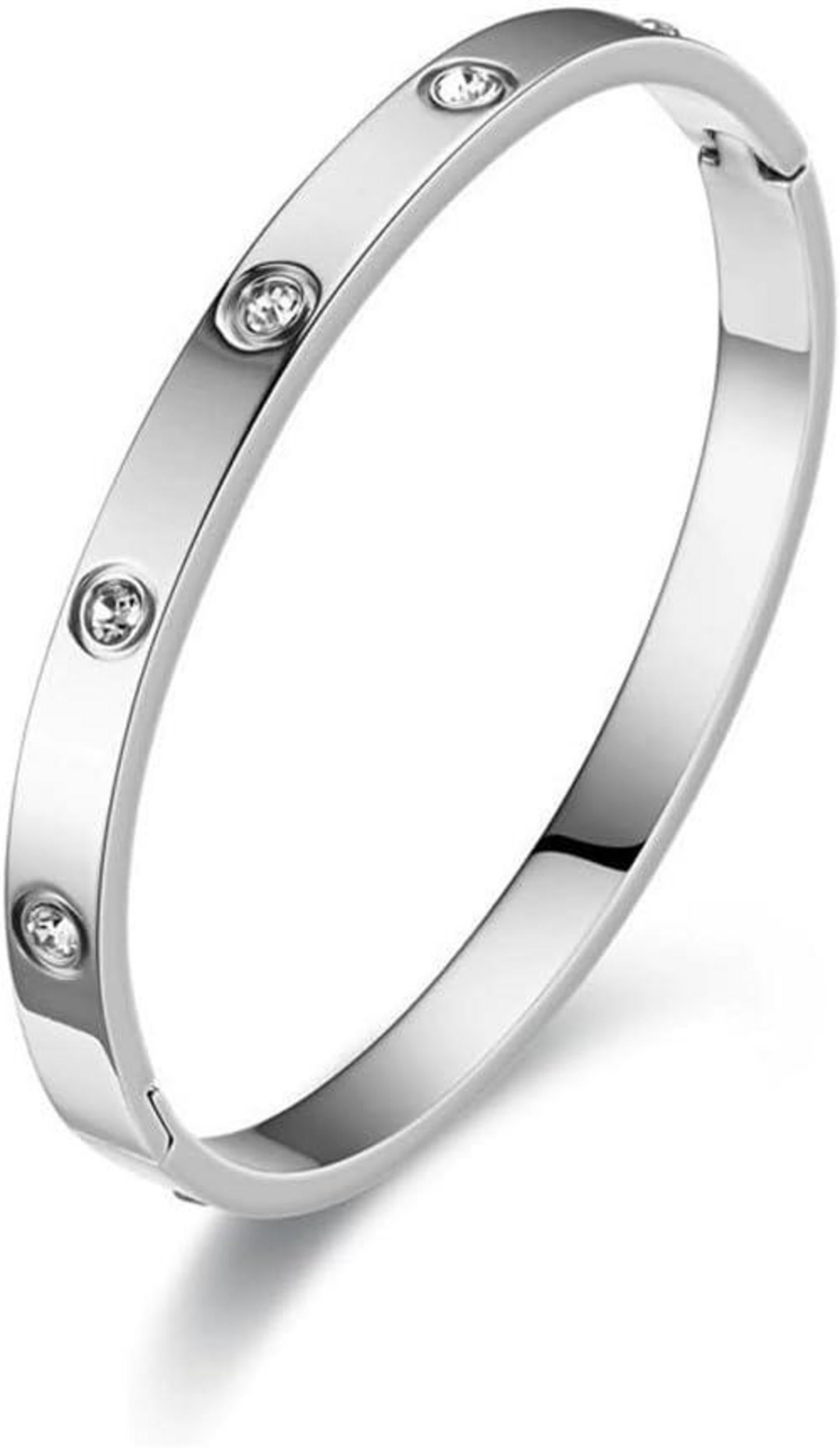 Damen Armreif Edelstahl Zirkonia Armband 6mm breit Armspange Gravur