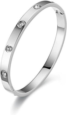 Damen Armreif Edelstahl Zirkonia Armband 6mm breit Armspange Gravur