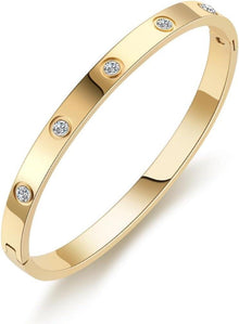 Armreif Edelstahl Zirkonia Armband 6mm breit Armspange Gravur Gold