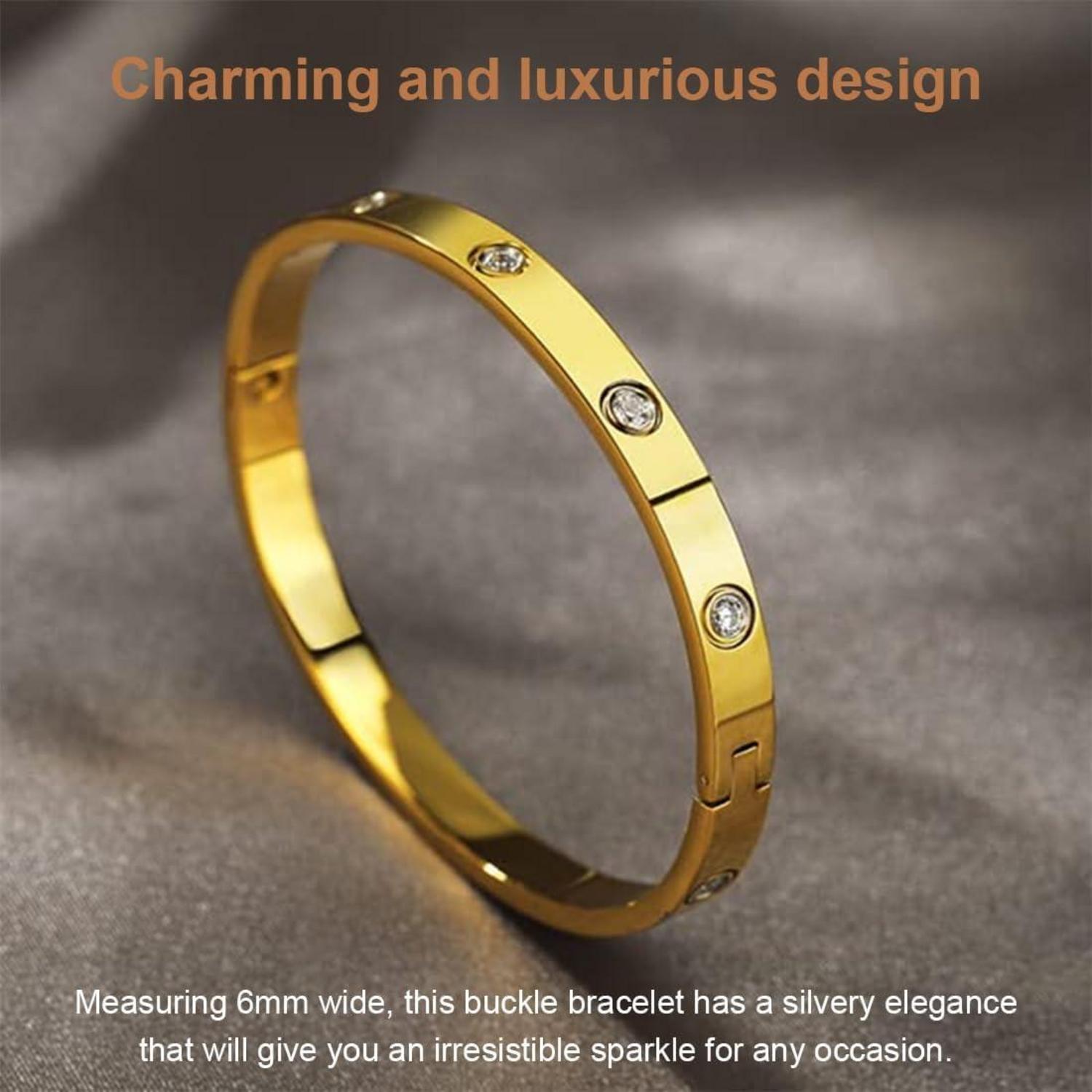 Armreif Edelstahl Zirkonia Armband 6mm breit Armspange Gravur Gold
