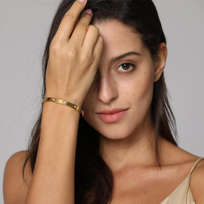 NTRUXZP Damen Armreif Edelstahl Zirkonia 6mm breit Armspange Gravur Gold
