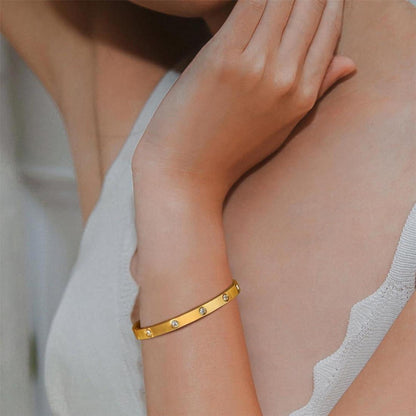 Armreif Damen Edelstahl Zirkonia 6mm breit Liebe Armband Gold