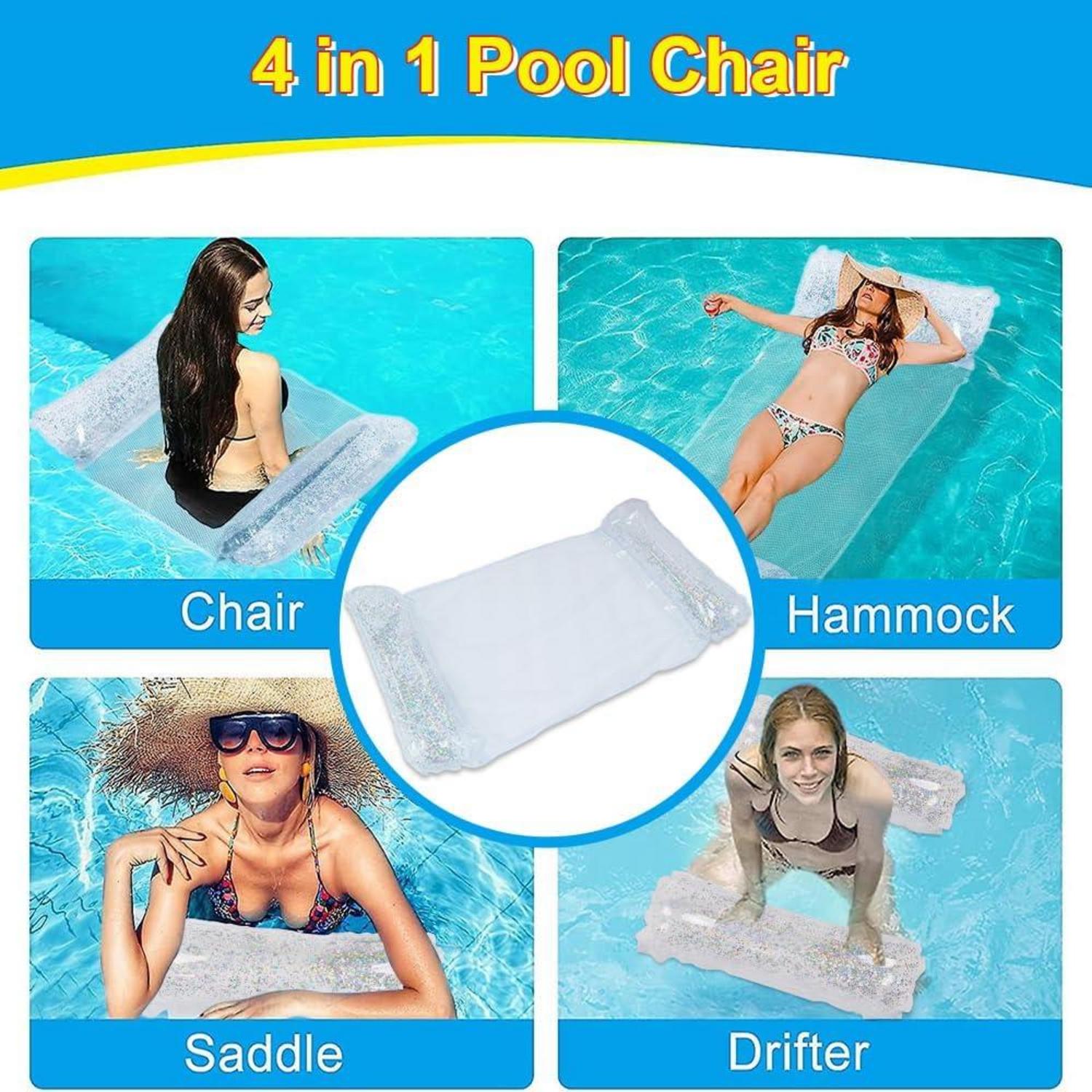Aufblasbare Glitzer Pool Spielzeug Set: Luftmatratze, Schwimmring, Strandball, Wasserhängematte