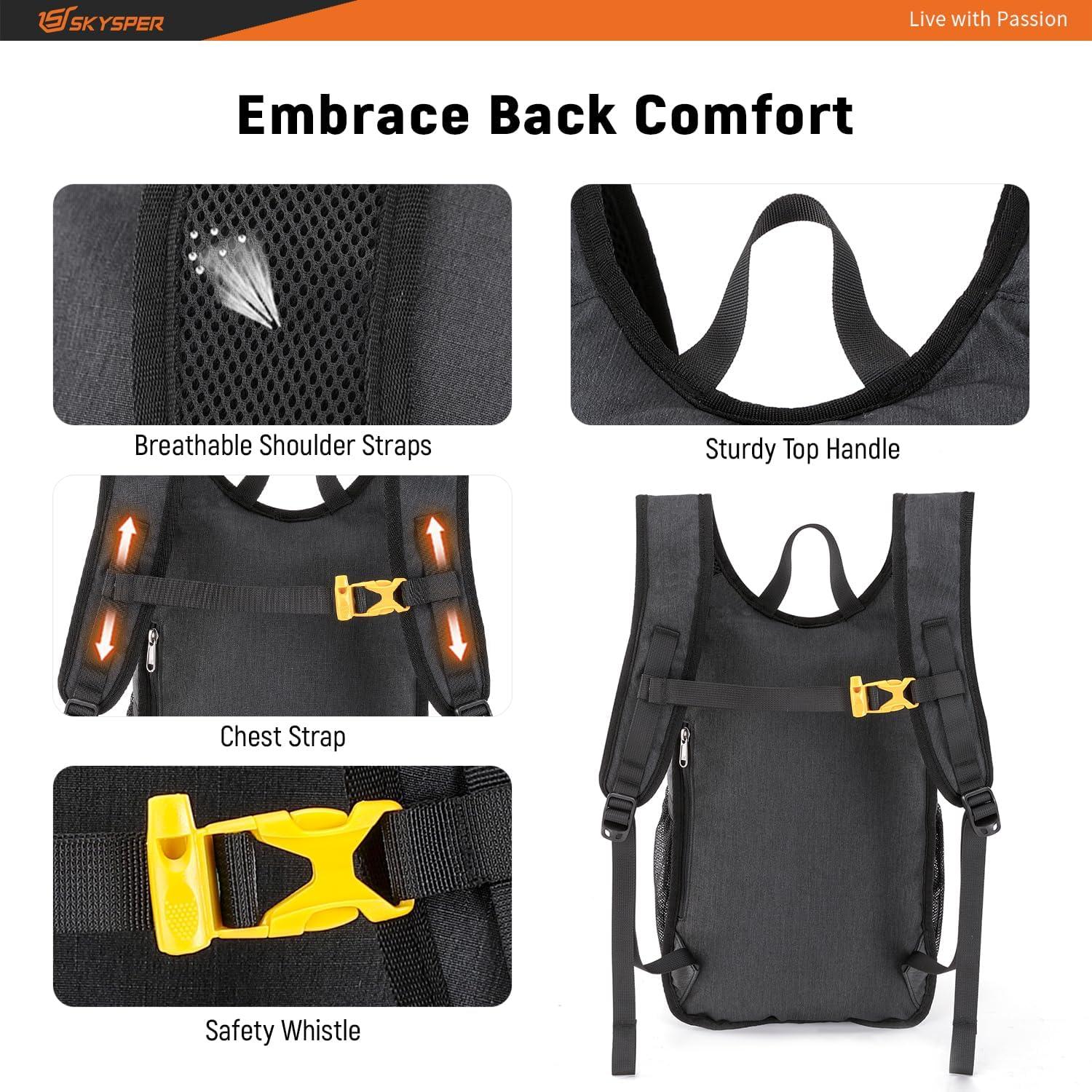 SKYSPER Wanderrucksack Herren 15L Faltbar Klein für Camping Outdoor Unterwegs