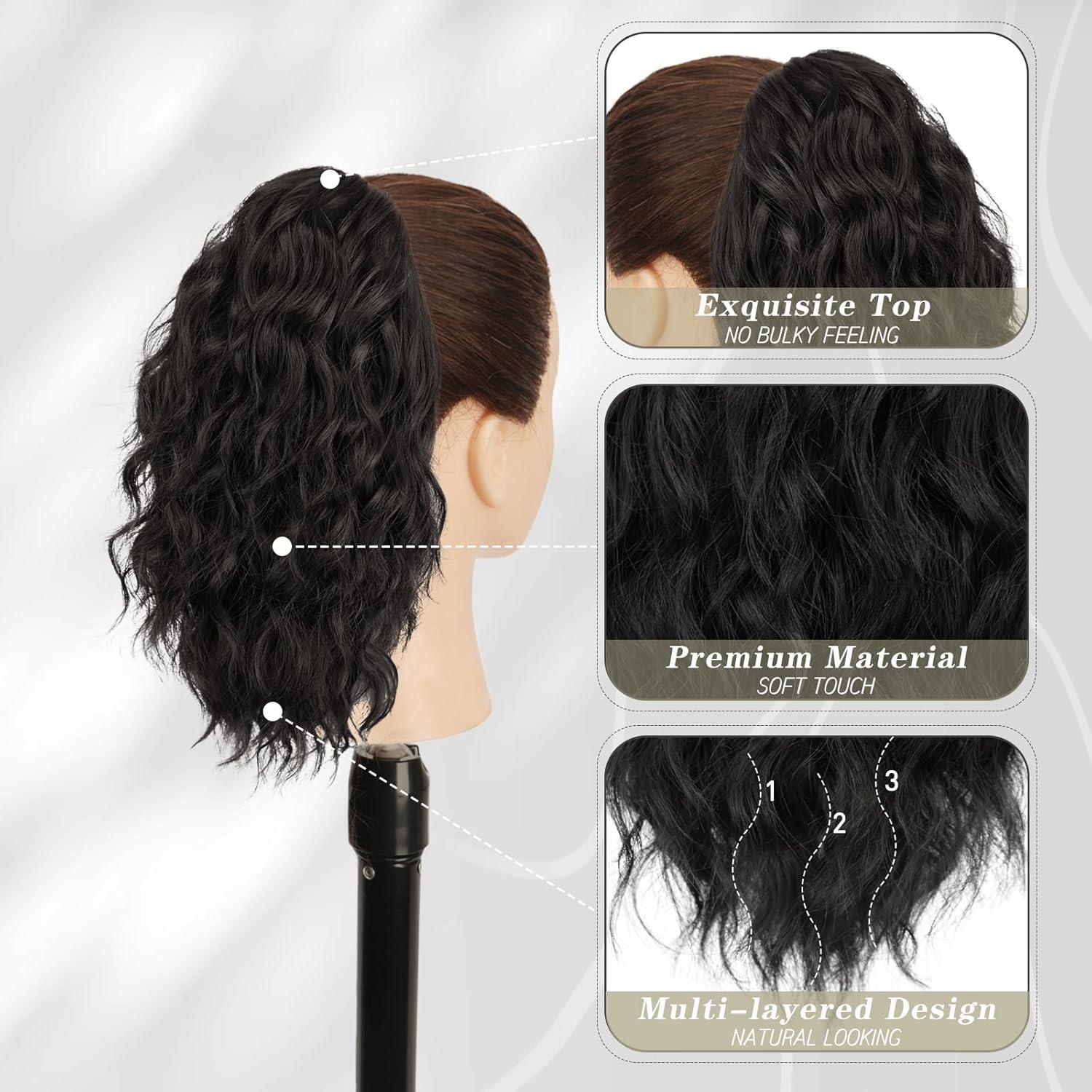Wellige Synthetik Pferdeschwanz Haarverlängerung Schwarz 30CM